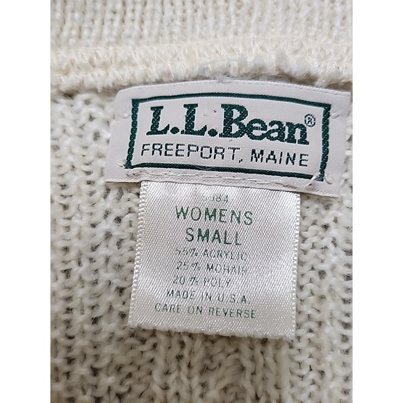 Vtg LL Bean Ivory Mohair Blend Cable Knit Cardigan Sweater USA Made Small - Picture 2 of 14
